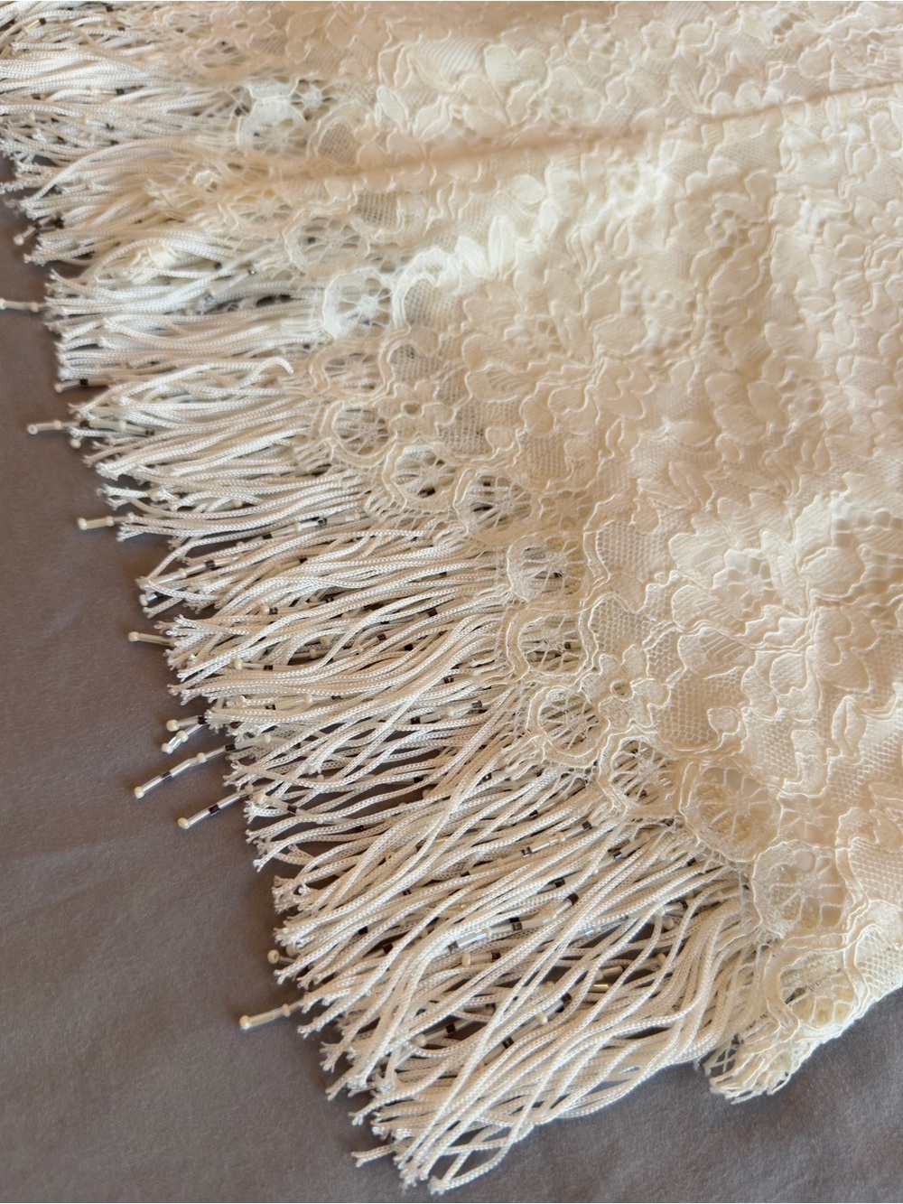 J. CREW Cream Lace Beaded Fringe Slip Dress - Wedding & Evening Dress - Picture 3 of 16